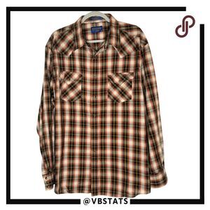 Pendleton Men's Plaid Frontier Pearl Snap Long Sleeve Shirt Coral Black Size XXL